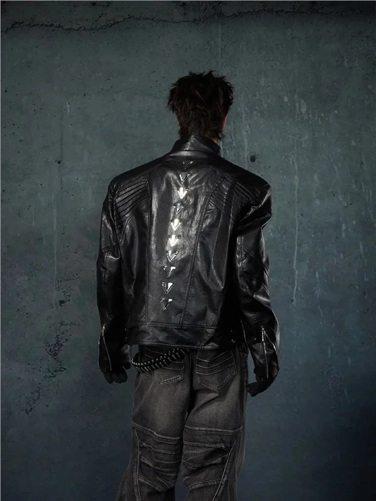 

Metallic Zipper Dragon Bone Leather Jaet Stand Collar Spring Sle Long Sve Warm Water Resistant Fce Lined Biker Jaet