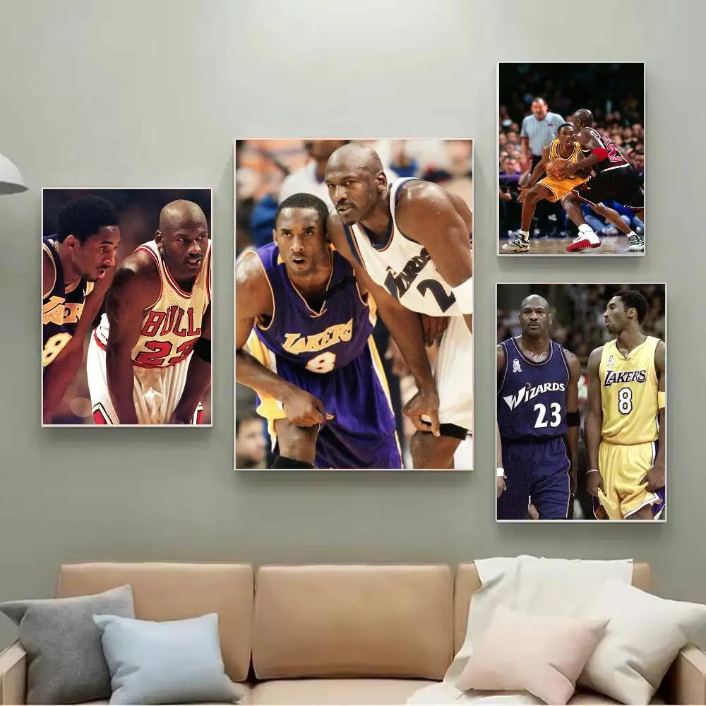1PC Great players K-Kobe and J-Jordan Poster Self-adhesive Art Waterproof Paper Sticker Coffee House Bar Room Wall Decor view 3