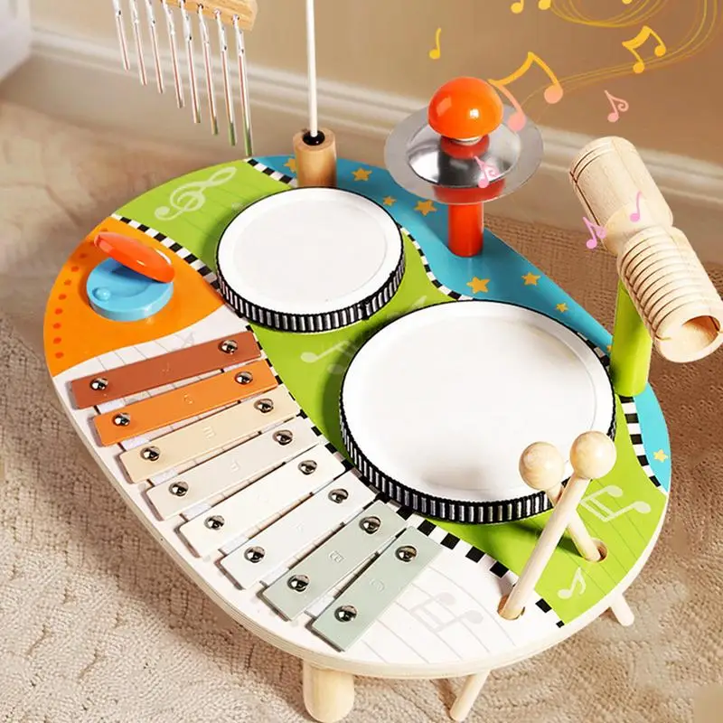 Toddler Musical Instruments Babies Drum Set Wooden Educational Music Toys Toddler Music Toys Multifunctional Kids Drum Sets For