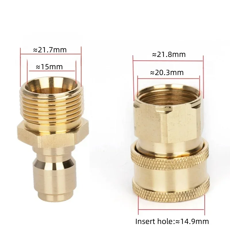 M22 Messing-Schnellanschluss-Adapter-Set, 14/15 mm Hochdruckreiniger-Schlauchanschluss für Autowaschmaschine und Pistolenrohre – Detail 4