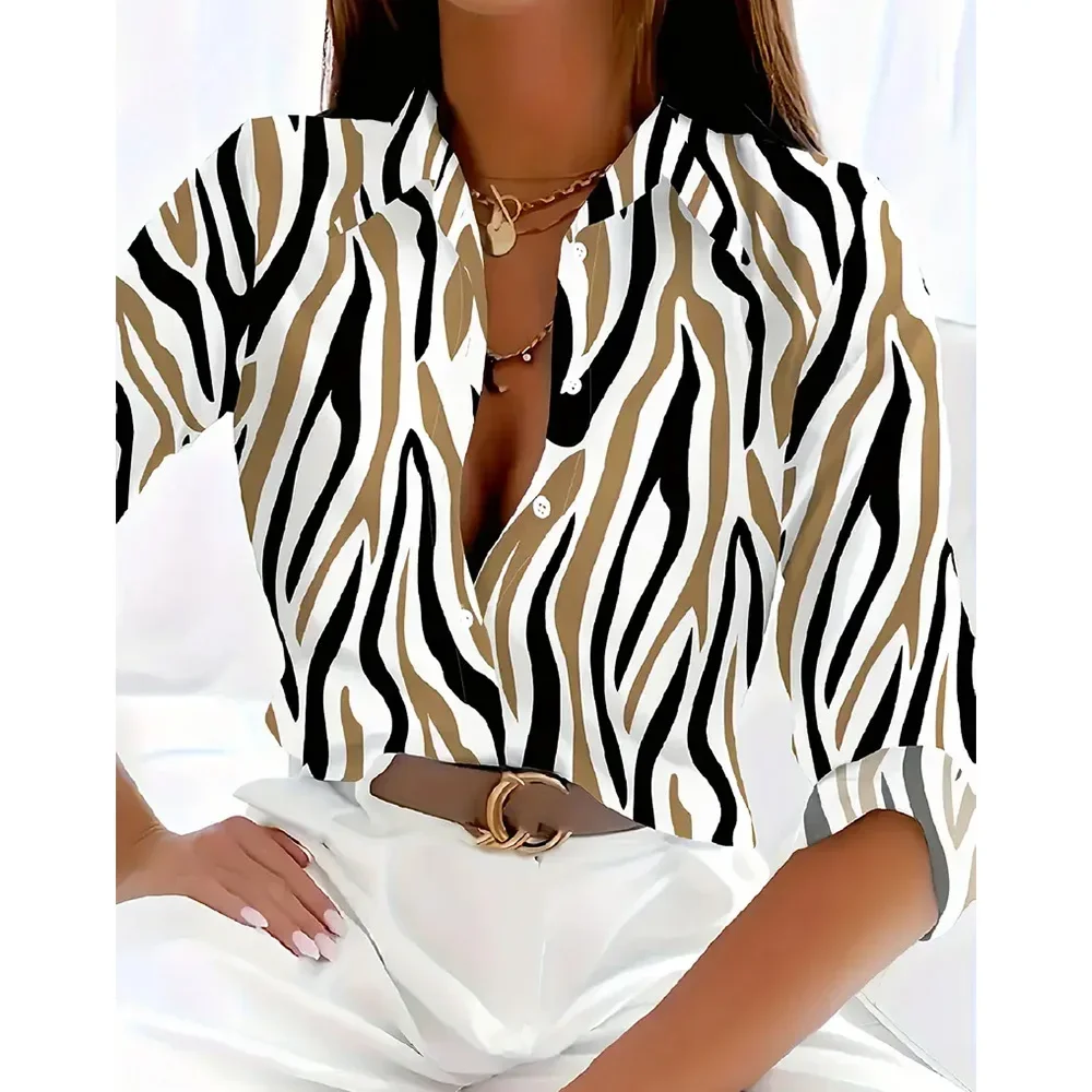 ファッションレディースシャツ 夏 レオパード柄 3Dプリント レディース長袖トップス 2025 春秋 カジュアル ルーズトップス 長袖シャツ