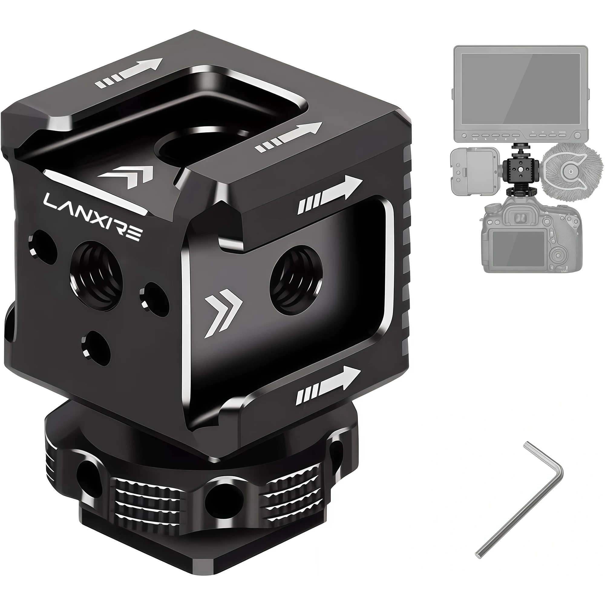 

Lanxire Triple Cold Shoe Mount Adapter with 1/4 Thread ARRI Hole, Camera Cage Rig Extension Base for Monitor Mic Fill Light DSLR