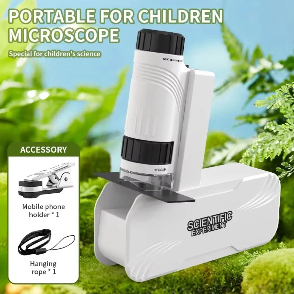 60x-120x ポータブルハンドヘルド顕微鏡 LED ライト付きリストストラップ付き子供用ポケット顕微鏡取り外し可能認知力を向上させる