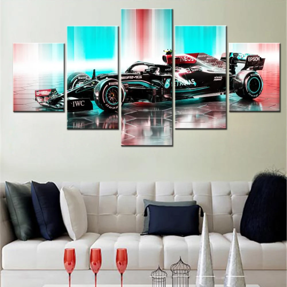 

5 Pieces Canvas Wall Arts Poster Painting Racing Cars F1 W12 E Wallpaper Living Room Modular Picture Print Bedroom Mural