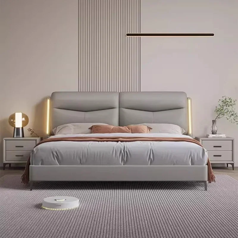 

Modern minimalist leather bed, Italian minimalist light luxury master bedroom high end bed
