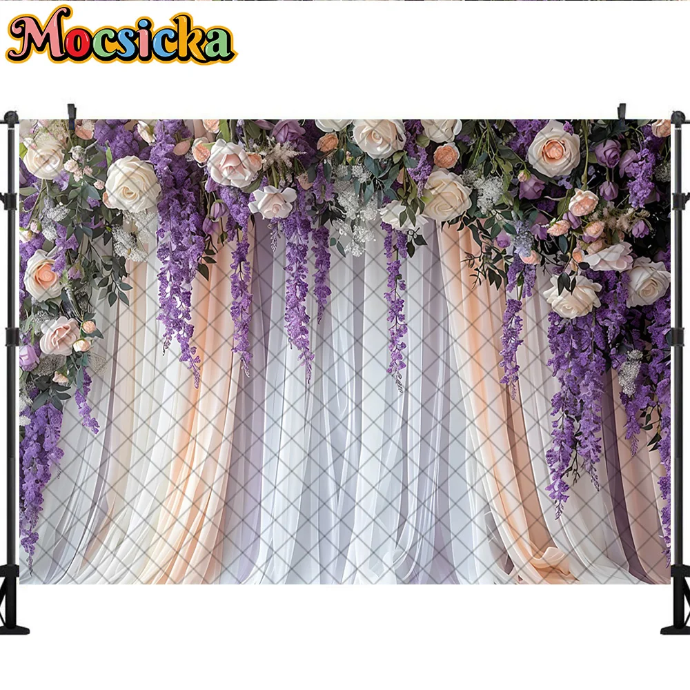 Mocsicka التصوير خلفية الربيع الزهور الأرجواني الستائر ديكورا خلفية الكبار الإناث امرأة حامل صورة استوديو الدعائم
