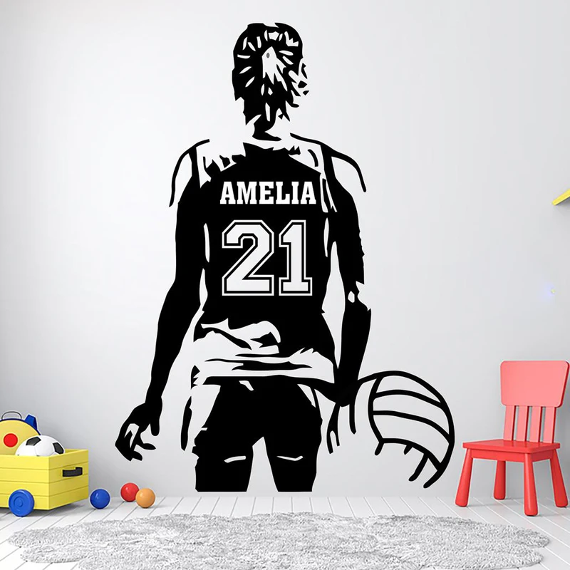 Personalized Volleyball Name & No. Sport Volley Wall Decals Vinyl Home Decor for Girl Room Kids Teens Bedroom Sticker Mural