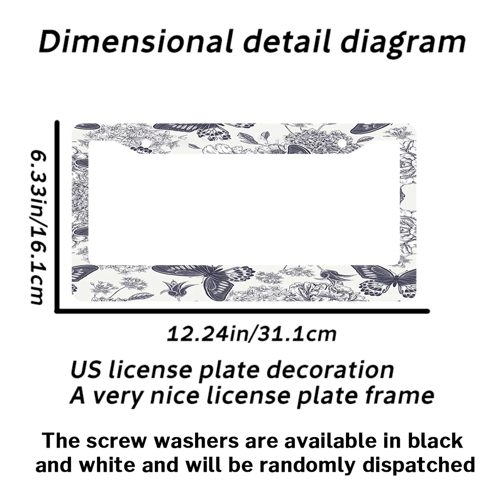 اكسسوارات السيارات الخارجية أبيض وأسود إطارات لوحة الترخيص فراشة الزهور العالمي الألومنيوم اكسسوارات السيارات #3