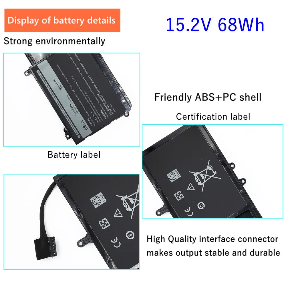 44T2R Laptop battery For DELL Alienware 15 R3 17 R4 Series 546FF 0HF25D 15.2V 68Wh