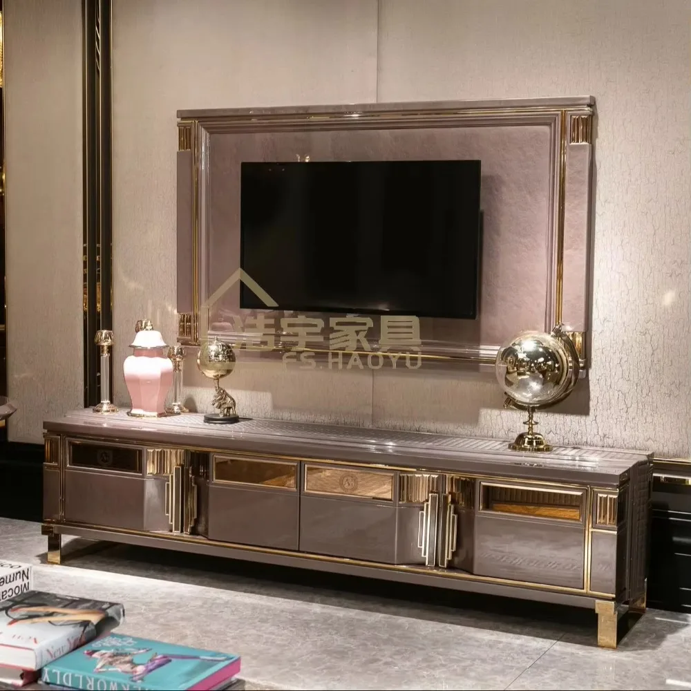 Custom Villa Hotel Apartment Furniture Tv Wall Unit French Design House Furniture Modern Luxury Tv Stands Cabinet Table