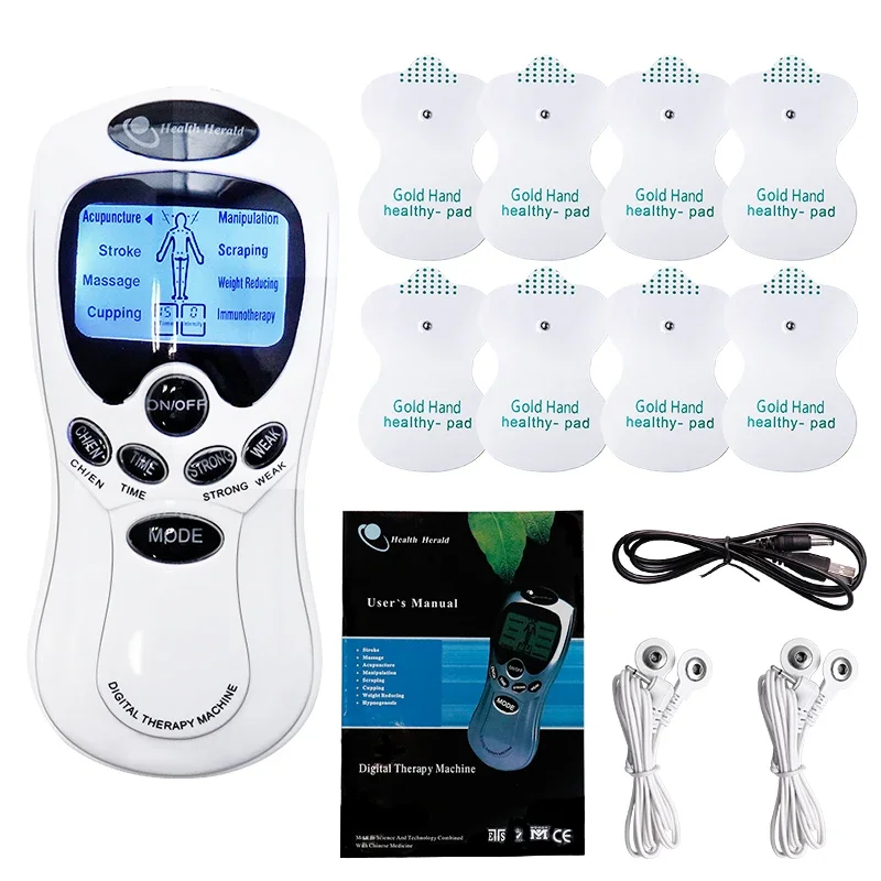 Elektrisches Zehn-Impuls-Massagegerät mit zwei Ausgängen, elektrischer EMS-Muskelstimulator, Akupunktur-Massage für Nacken, Rücken, Ganzkörper