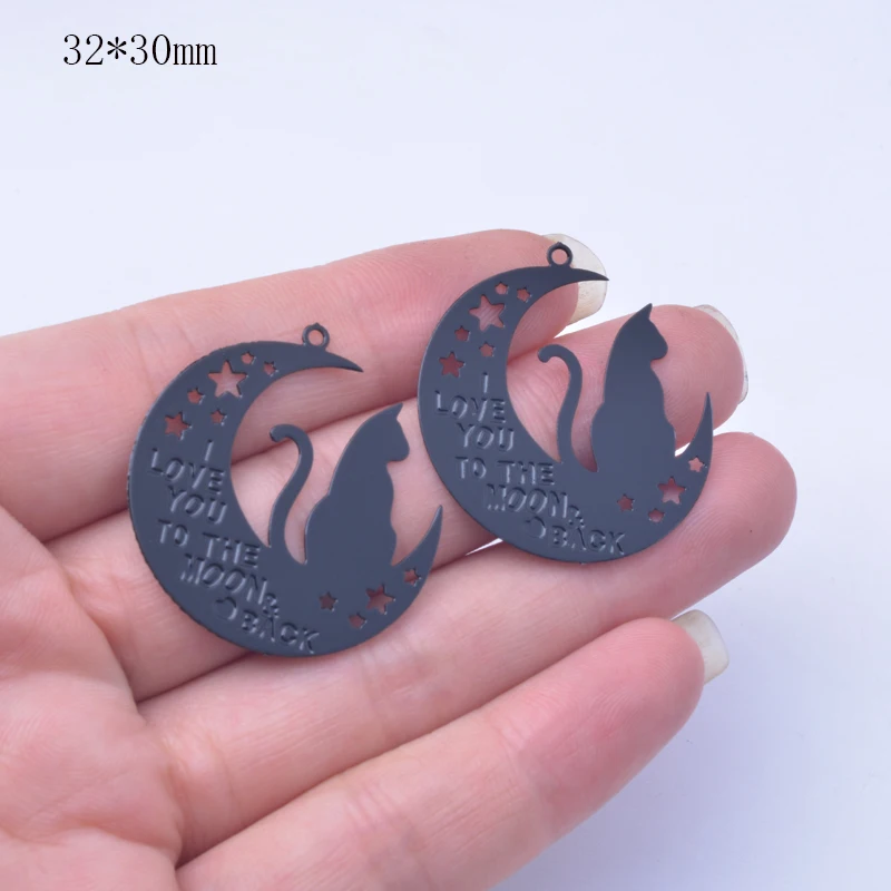 10 Stück Metall-Messing-Mond- und Katzenanhänger, schwarze dünne Anhänger für DIY-Schmuckherstellung, Ohrring-Zubehör – Detail 10