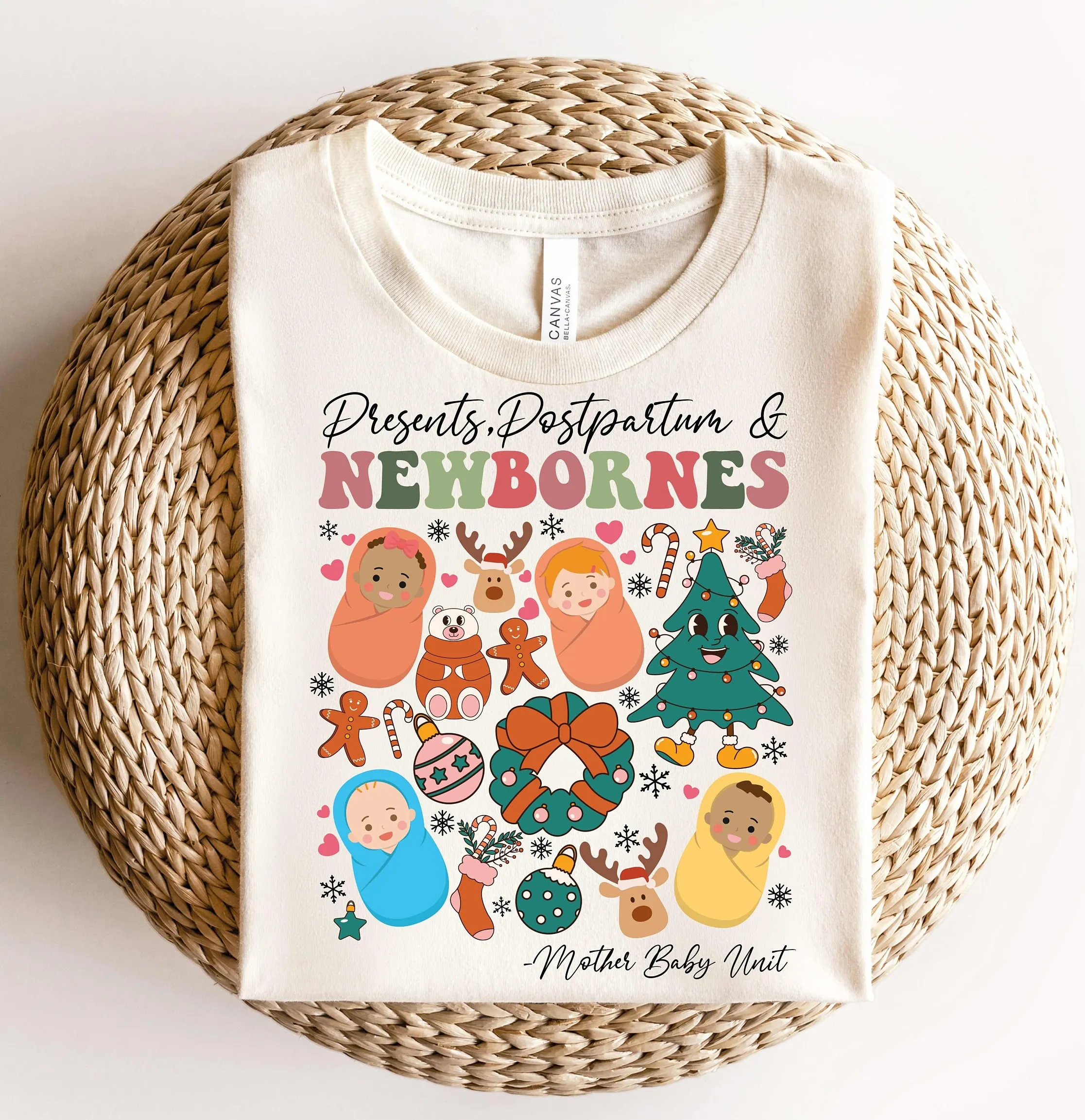 Presents Postpartum And Newborns Nicu Nurse Christmas T Shirt Groovy Mother Baby Unit Rn L D