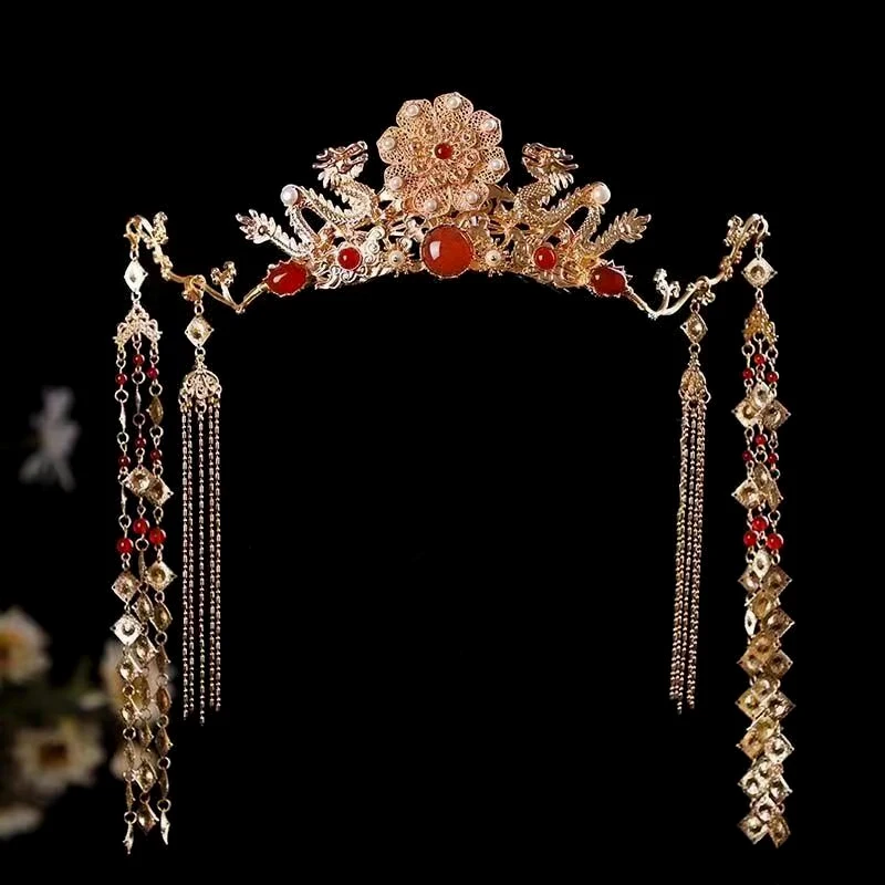 New#Tassel Headband Hanfu Hair Accessories Crowns Tiaras Wedding Party Bridal Headpiece For Xiuhe Dress - view 6