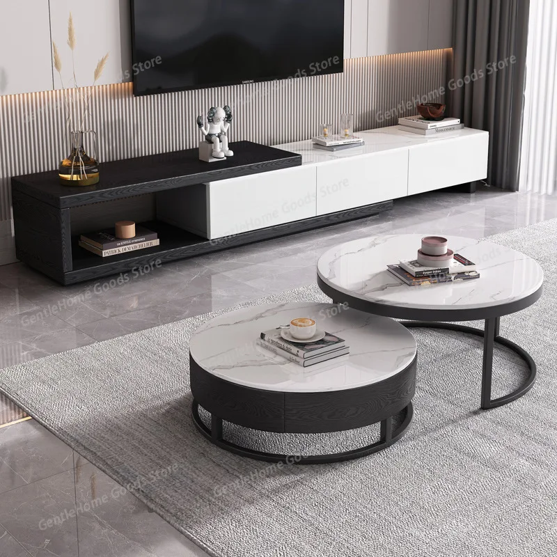 

Modern Simple Living Room Minimalist Internet Celebrity Telescopic TV Cabinet Combination Light Luxury Creative Size Round Coffe