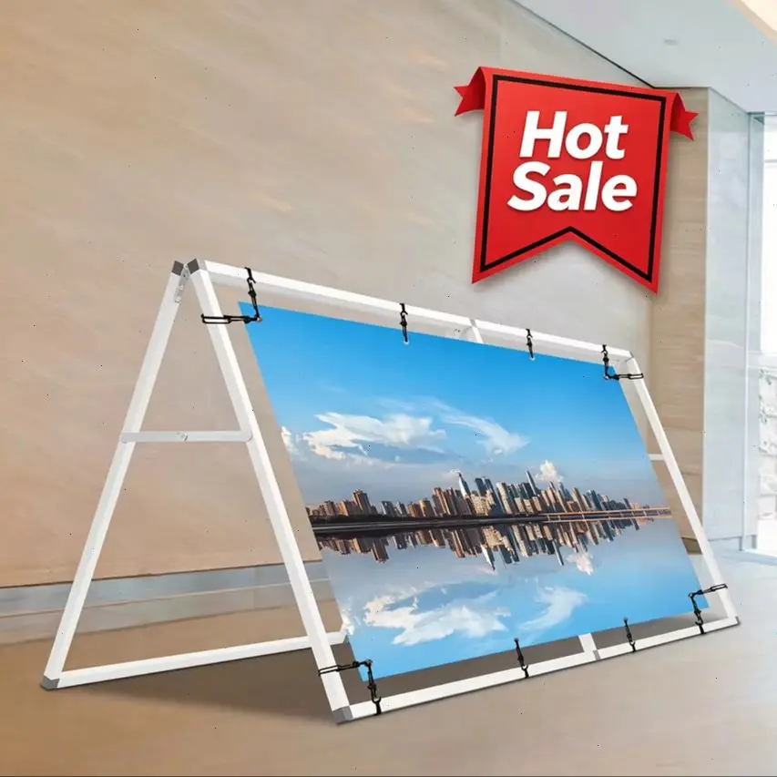 3×7ft Double Sided Poster Display Stand, Silver Floorstanding Horizontal Floor Standing Display Banner Stand, Aluminum Alloy A-Frame Poster Stand Indoor and Outdoor Use With 20* Bungee Cords+1* Storage Bag