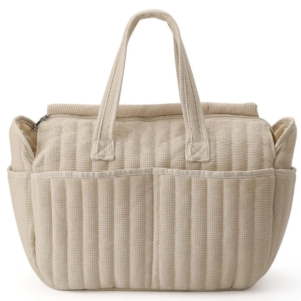 Fashion Waterproof Solid Diaper Bag Large Beige Nursing Changing Bag Multi-functional Stylish Bag For