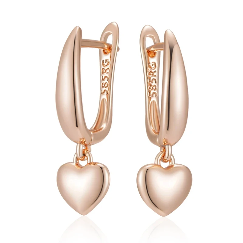 Wbmqda Cute Love Heart Drop Earrings For Women 585 Rose Gold Color Girls Children\'s Jewelry Gifts