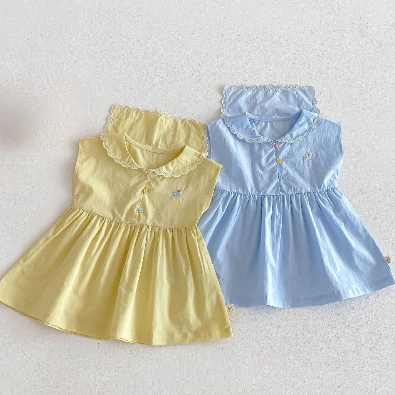 2026 New Summer Hot Selling Girls' Embroidered Cotton Cartoon Vest Sleeveless Dress