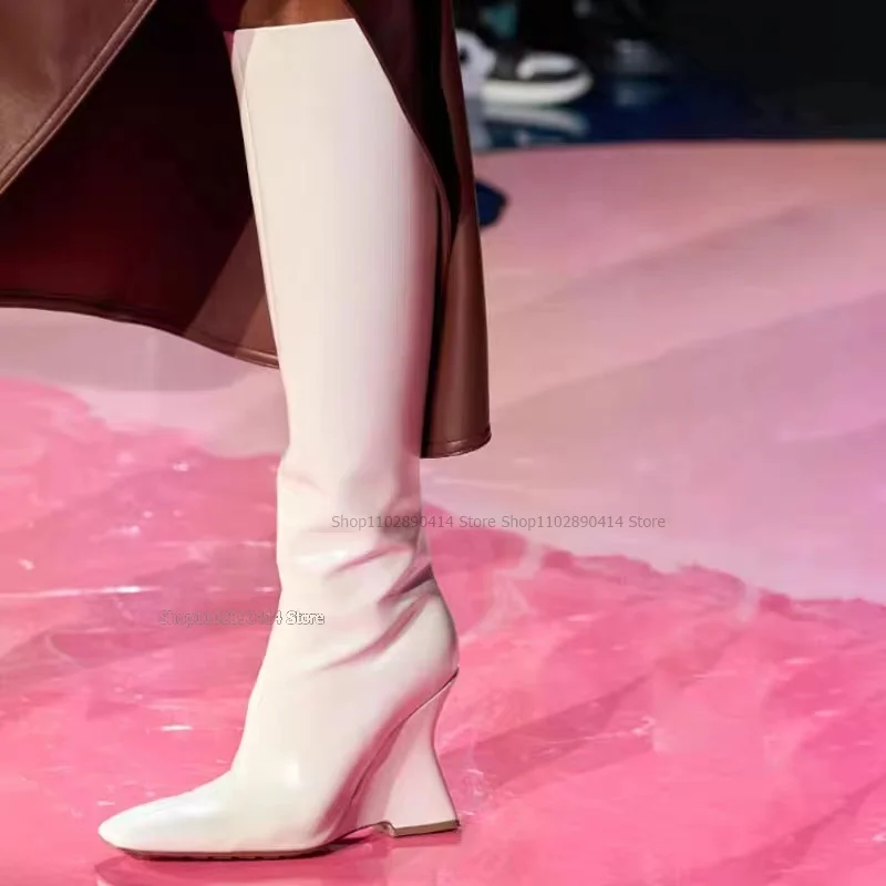 Witte Lakleren Vreemde Stijl Hakken Laarzen Over De Knie Zij Rits Vrouwen Schoenen Puntige Neus Roman 2023 Zapatos Para Mujere