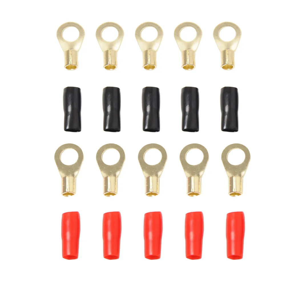 

5 Pairs Crimp Terminals 8ga Wire Connector Speaker Fork Gauge Connectors Black Red Terminal