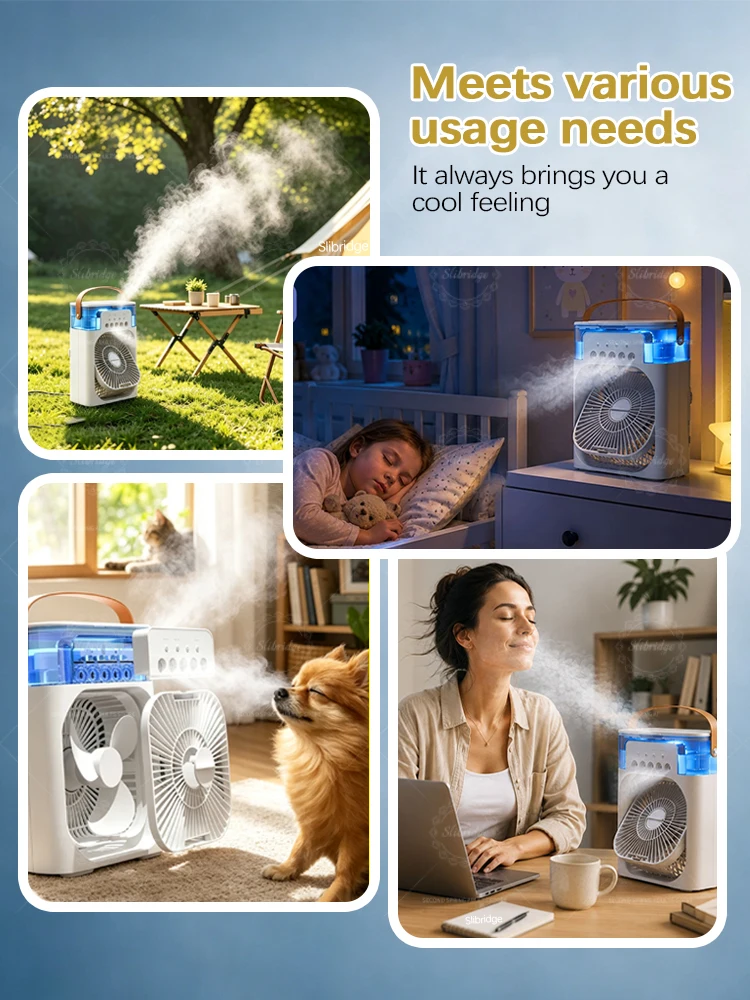 Portable Cooling Fan Turbo Mini Fan with Type-C USB Rechargeable Humidifier water  spray home  3 In 1 Cooler Upgraded version