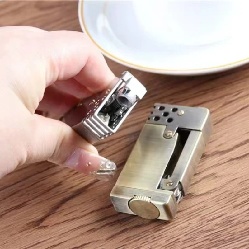 Retro Gasoline Flint Side Pressure Ignition Cigarette Lighters Petrol Trenches Kerosene Lighter Oil Gasoline Fire Creative Gift