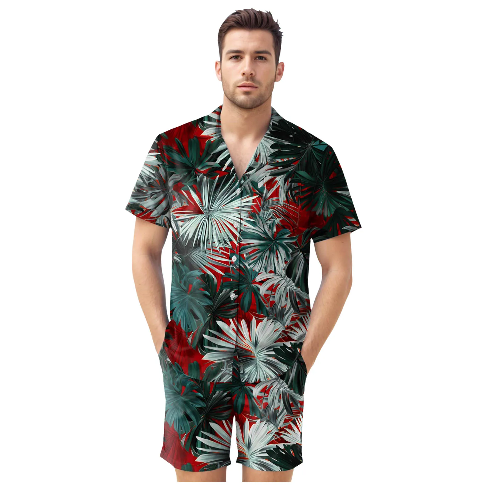 

Warm Body Suit Men Men's Hawaii Floral Printed Short Sleeved Shirt And Shorts Two Piece Suit Suits for Men Regular Fit