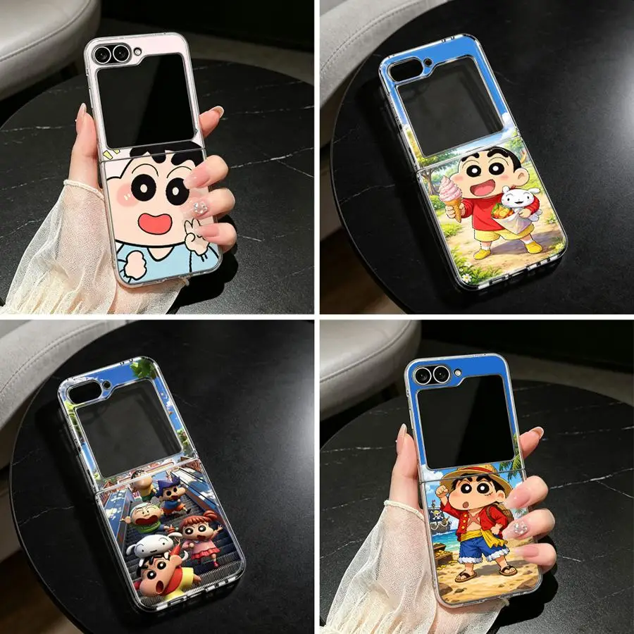 Case for Samsung Galaxy Z Flip 8 Flip4 Flip3 Flip7 FE Flip6 Z Flip 7 6 5 4 3 Flip5 Phone Funda Crayon Shins‑chan Hello 