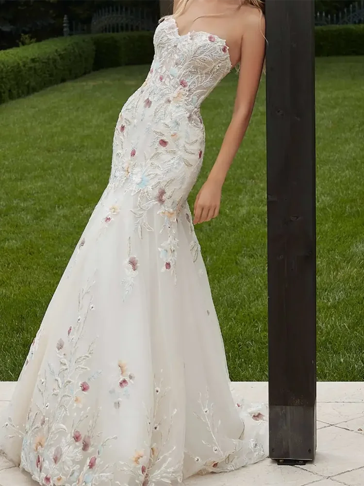 

Vintage Sweetheart Sleeveless Floral Mermaid Bride Wedding Dresses Bridal Gowns Customized