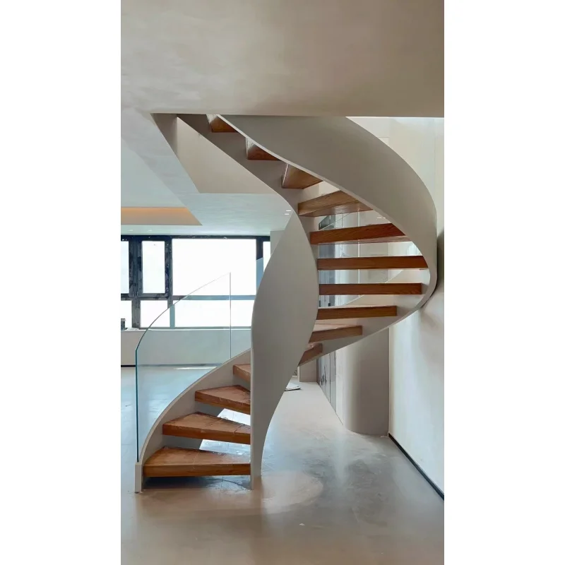 custom.ECT Modern Design Office Building Commercial Rotary Staircase Indoor Solid Wood Tread Staircases