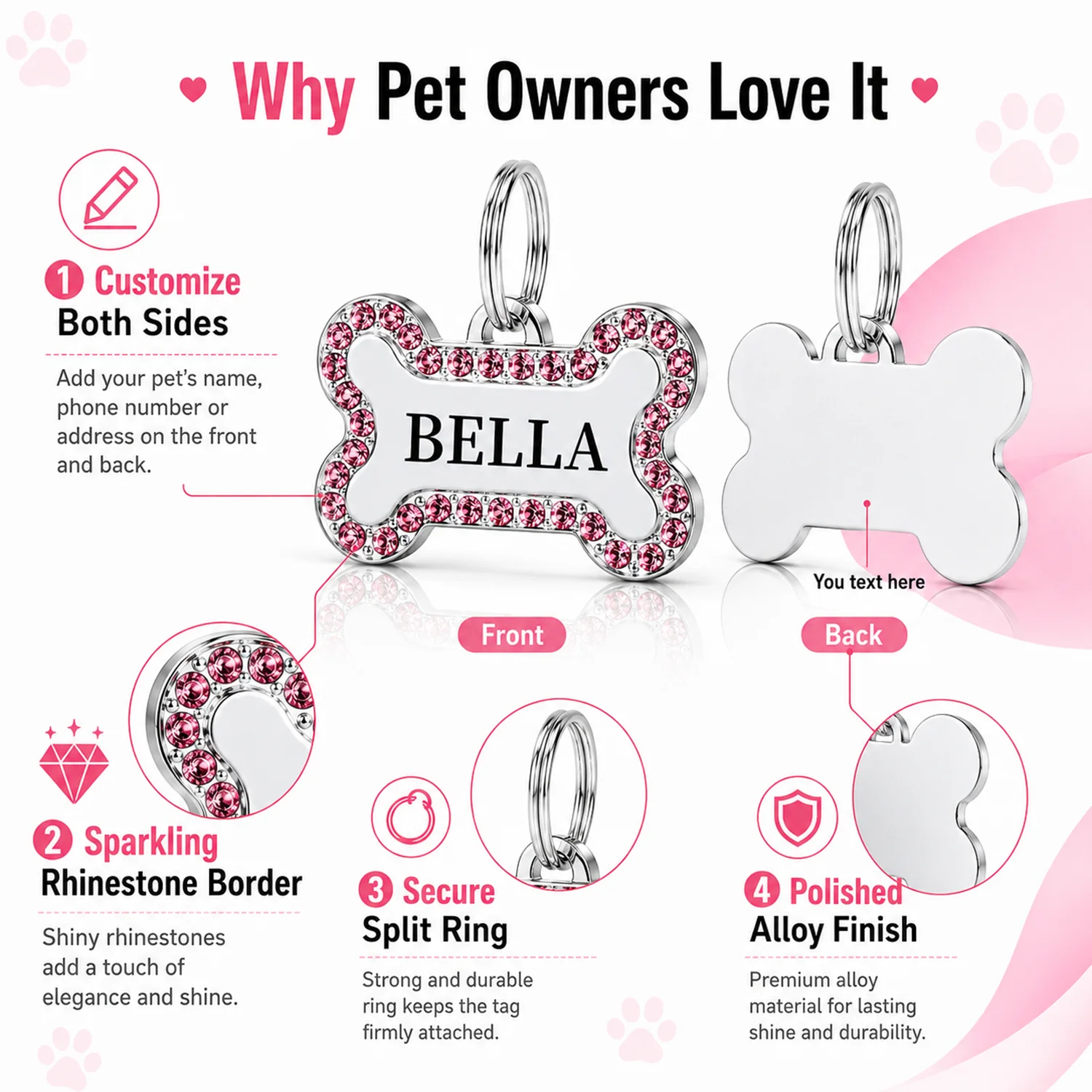 Custom Text Dog Tag Customized Name Pets Tag Bone Shape Laser Engraving Alloy Collar Pendant Personalized Name Dog Tags