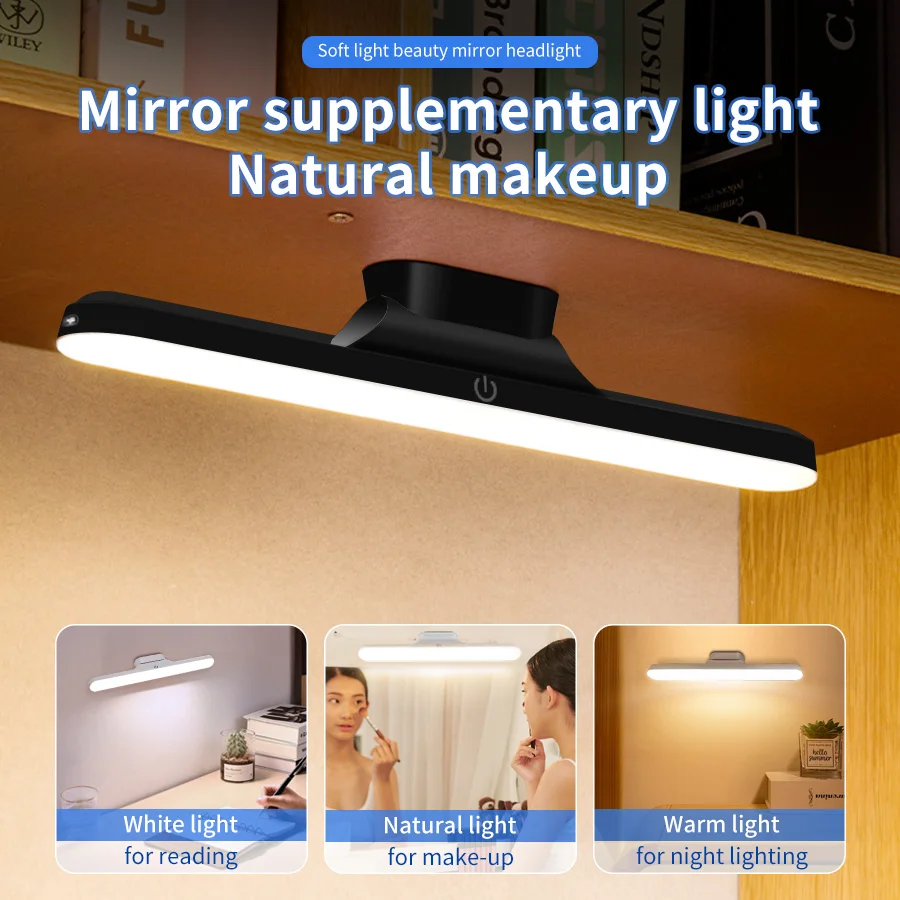 

Rechargeable LED Magnetic Mirror Light Dimmable Eye-Protection Hanging Touch Lamp for Reading Makeup Selfie Wardrobe Bathroom