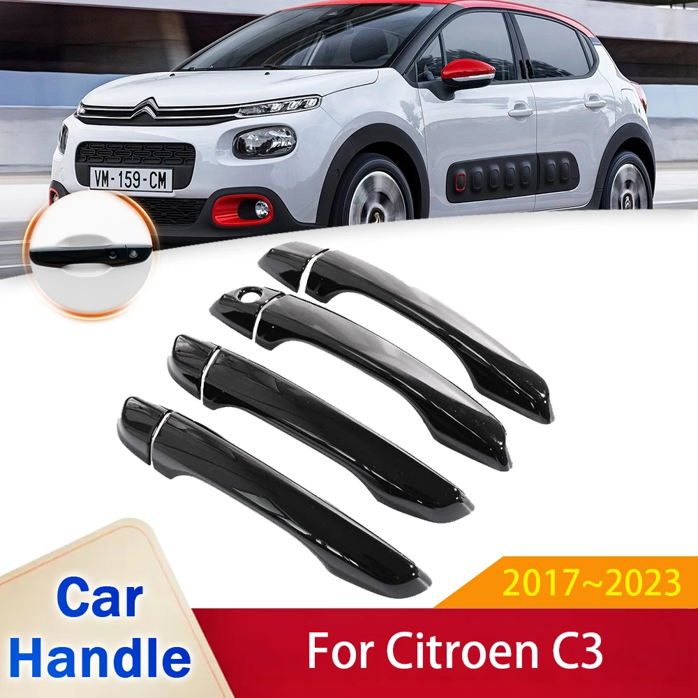 for Citroen C3 Cross SX SY 2017 2018 2019 2020 2021 2022 2023 Gloss Black Outer Door Handle Cover Stickers Trim Car Accessories