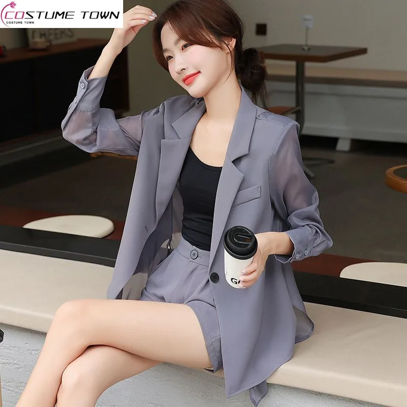 

Spring and summer new Korean style suit fashionable long sleeved top+shorts two-piece set