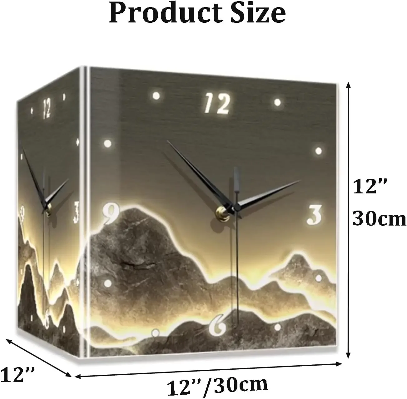 Double Sided Corner Wall Clock, Modern LED Remote Control, Decorative Art Silent Square Digital Clock for Living Room Decor,12''