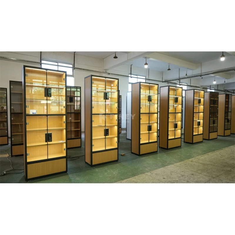 (Customized) High End Retail Store Display Showroom Wooden Glass Display Showcase Lockable Glass Cabinet with Light