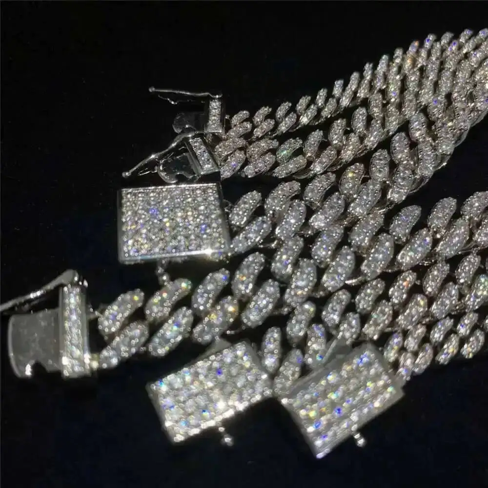 

Классический стиль, однорядный бриллиантовый камень, муассанит, кубинские звенья, изысканные ювелирные изделия в стиле хип-хоп, кубинский браслет с муассанитом, кубинская цепочка Майами