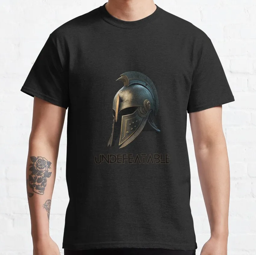 

Ancient Spartan UNDEFEATABLE funny spartan helmet Gift t shirt for Spartan warrior Graphic clothes All size Top 100% cotton tee