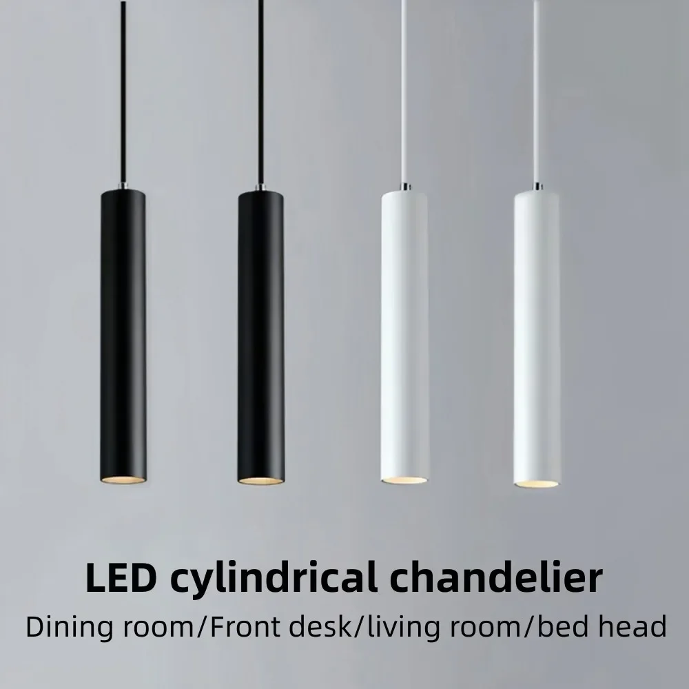 Dimmable Cylinder LED Pendant Lights Long Tube Lamps Dining Room Shop Bar Decoration Cord Pendant Lamp Background Wall Lighting