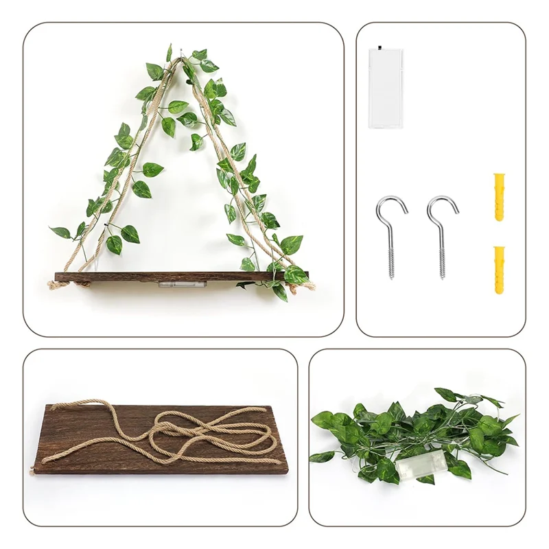 

ABKY-Floating Shelves For Wall No Drilling,Wall Dcorations Art,Hanging Shelf,Leaves And Light Strip For Home 2Pack