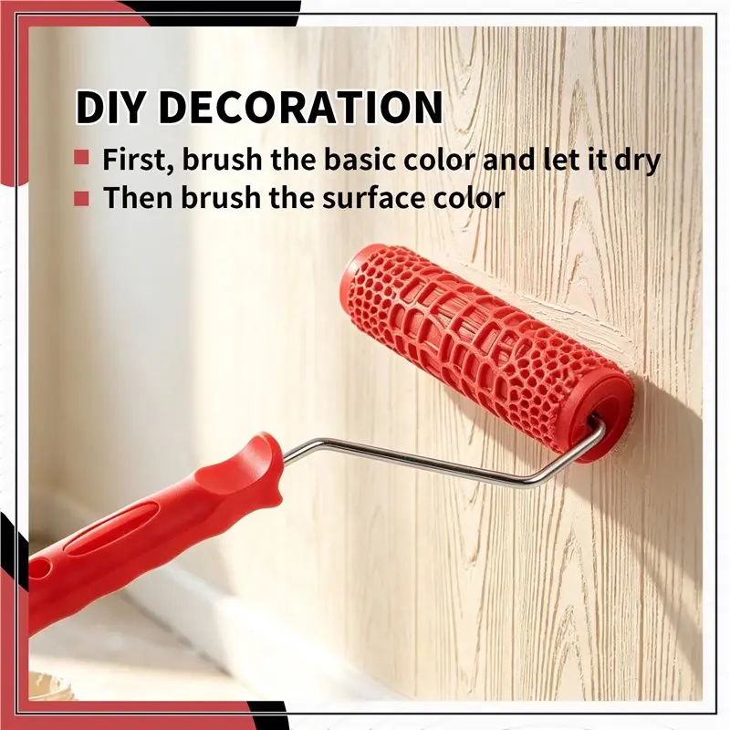 AS94-Rubber Imitation Crocodilegrain Pattern Paint Roller Wood Grain Paint Printing Art Paint Roller Brush With Handle