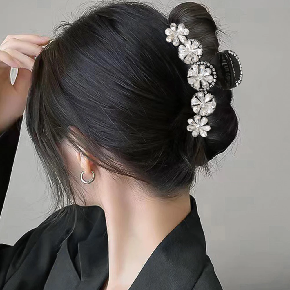 10.5cm strass fiore capelli artiglio fermaglio per capelli argento bianco Festival tornante donne coda di cavallo capelli artiglio moda accessori