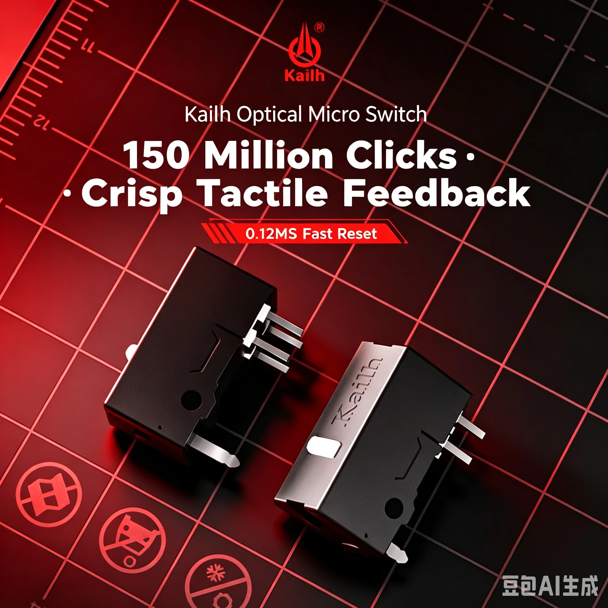 Kailh Optical Micro Switch 150-Million-Click Lifespan Zero Contact Wear Fast Trigger Esports Mouse Button Replacement for ROG Om