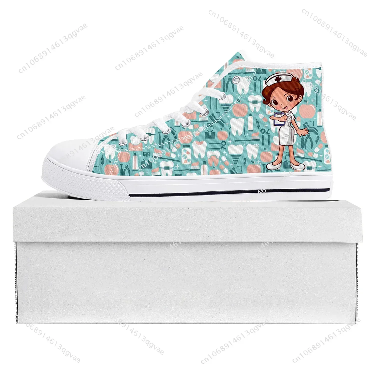 Tooth Dentist Cartoon Pattern High Top High Quality Sneakers Mens Womens Teenager Canvas Sneaker Couple Shoes Custom Made Shoe