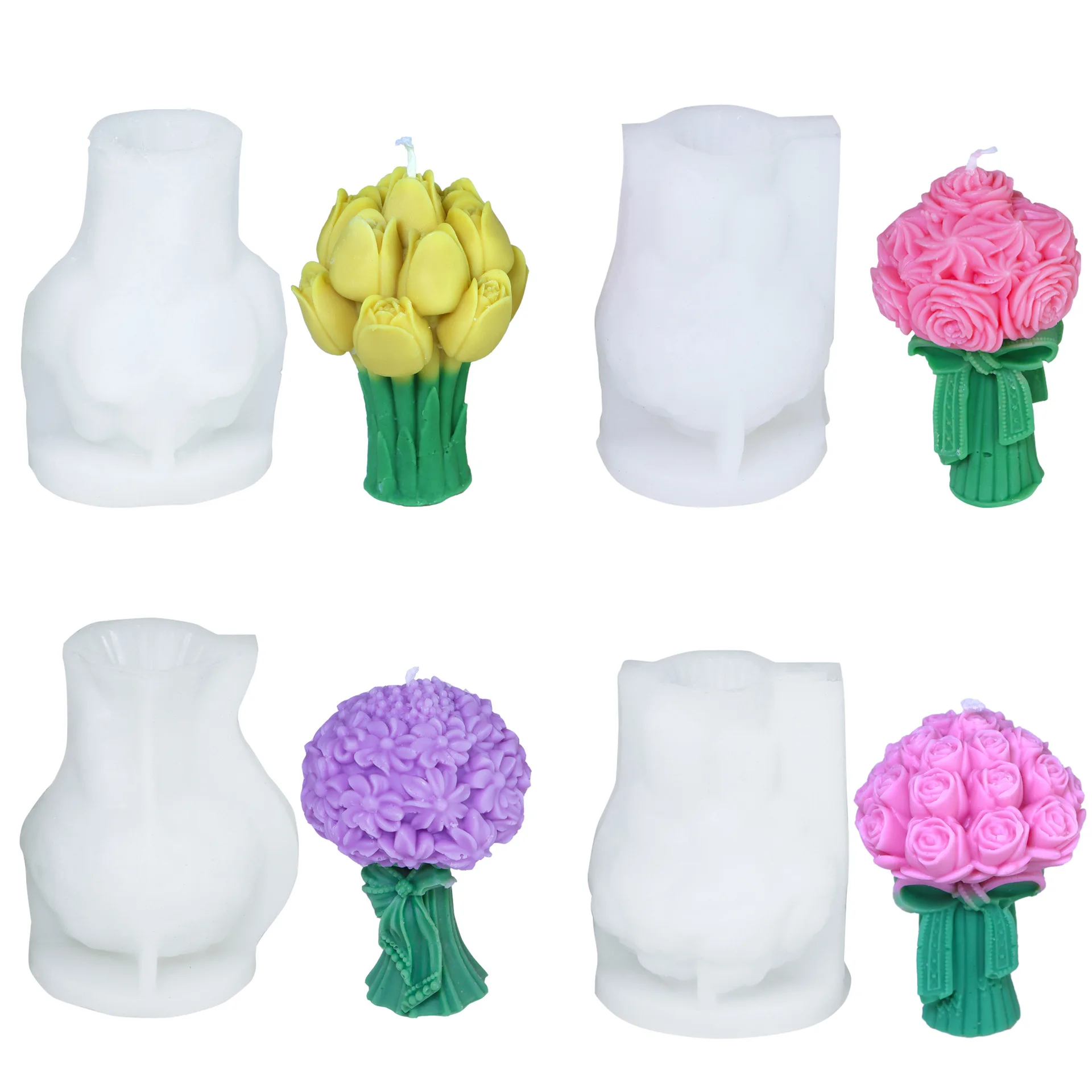 DIY Umbelliferous Hyacinth Bouquet Silikon Kerze Form Rose Pfingstrose Blume Gips Tulpe Harz Aroma Seife Form Kuchen Dekor Geschenke