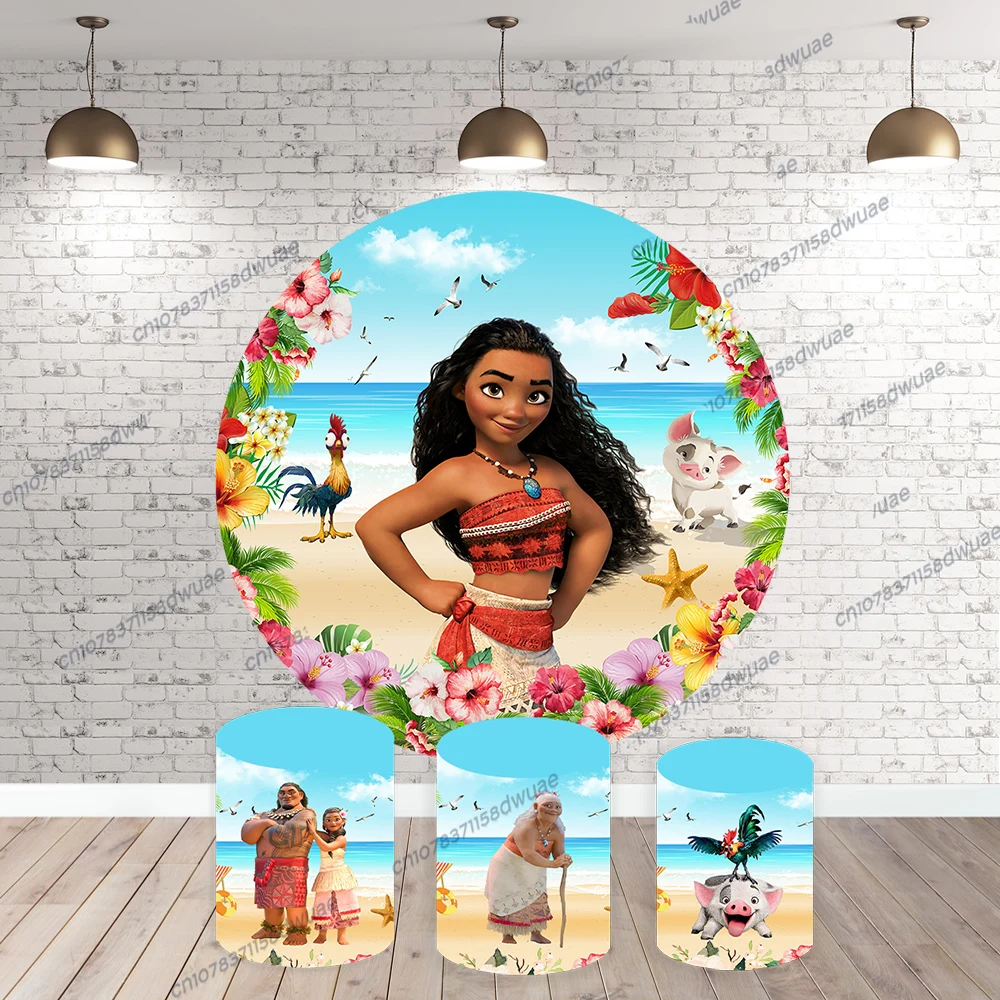 Moana Birthday Party Photo Backdrop Baby Shower Photo Background Round&Cylinders Plinth Covers Photography Backdrop