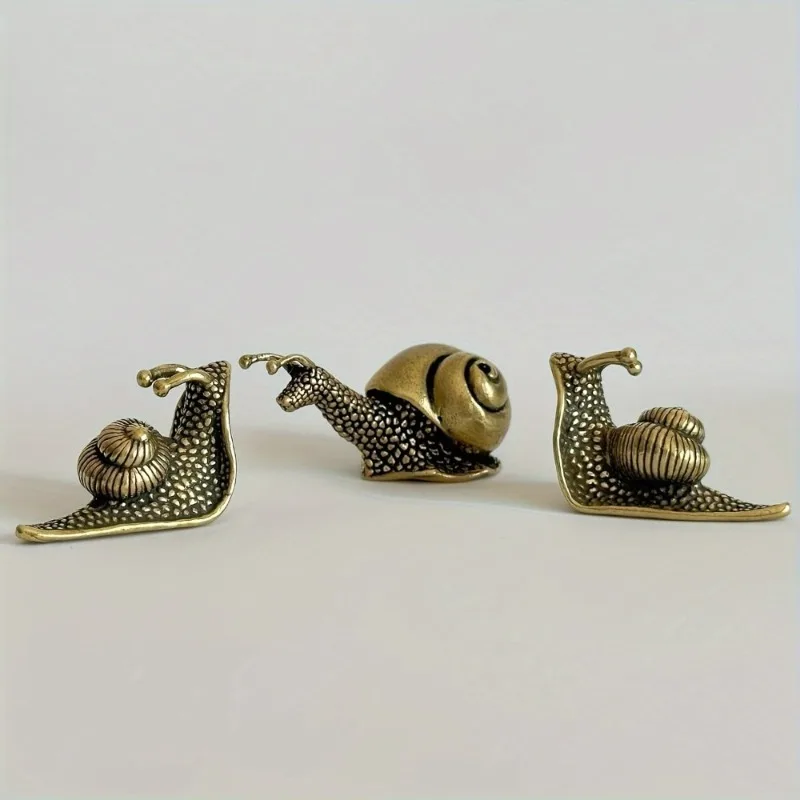 3Pcs/set Copper Snail Ornaments Brass Simulation Animal Figurines Tea Pet Miniatures Home Decoration