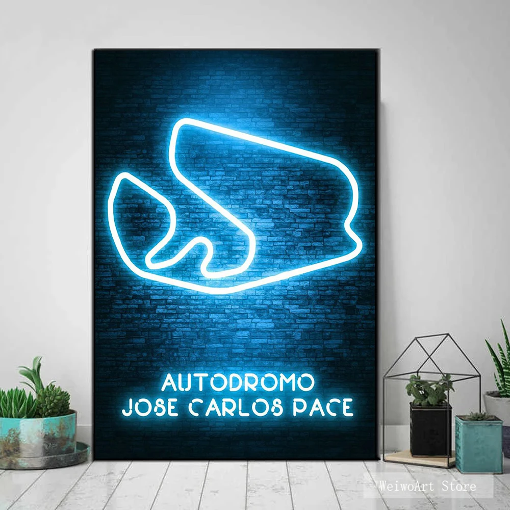 Neon F1 Monaco Circuit Poster Formula 1 Race Track Painting Canvas Prints Motorsport Picture For Boys Room Wall Art Decoration