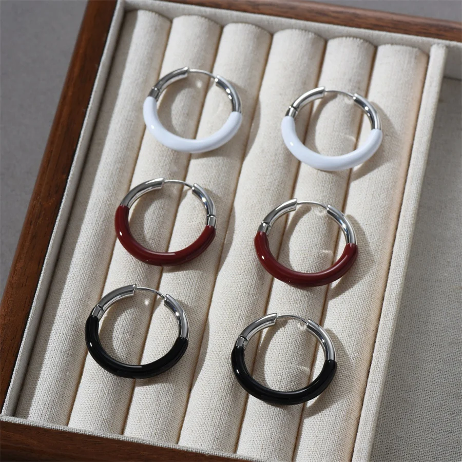 

French Trend Vintage Plain Circle Color Blocked Drip Enamel Earrings for Women Light Luxury High End TOP Banquet Jewelry Gift